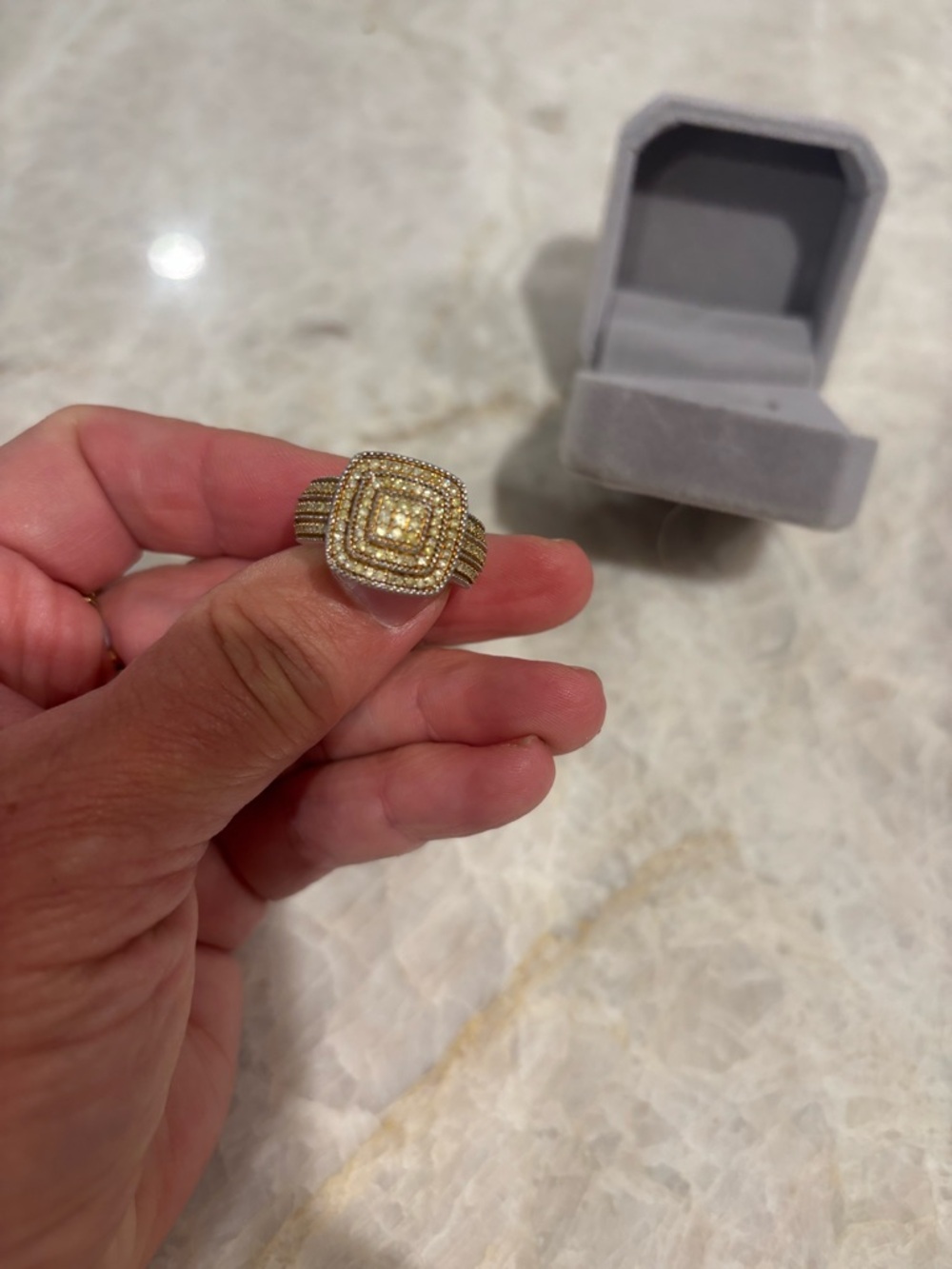 Yellow diamond Stacked Square Halo 925 sterling silver with Pave Stones size 5